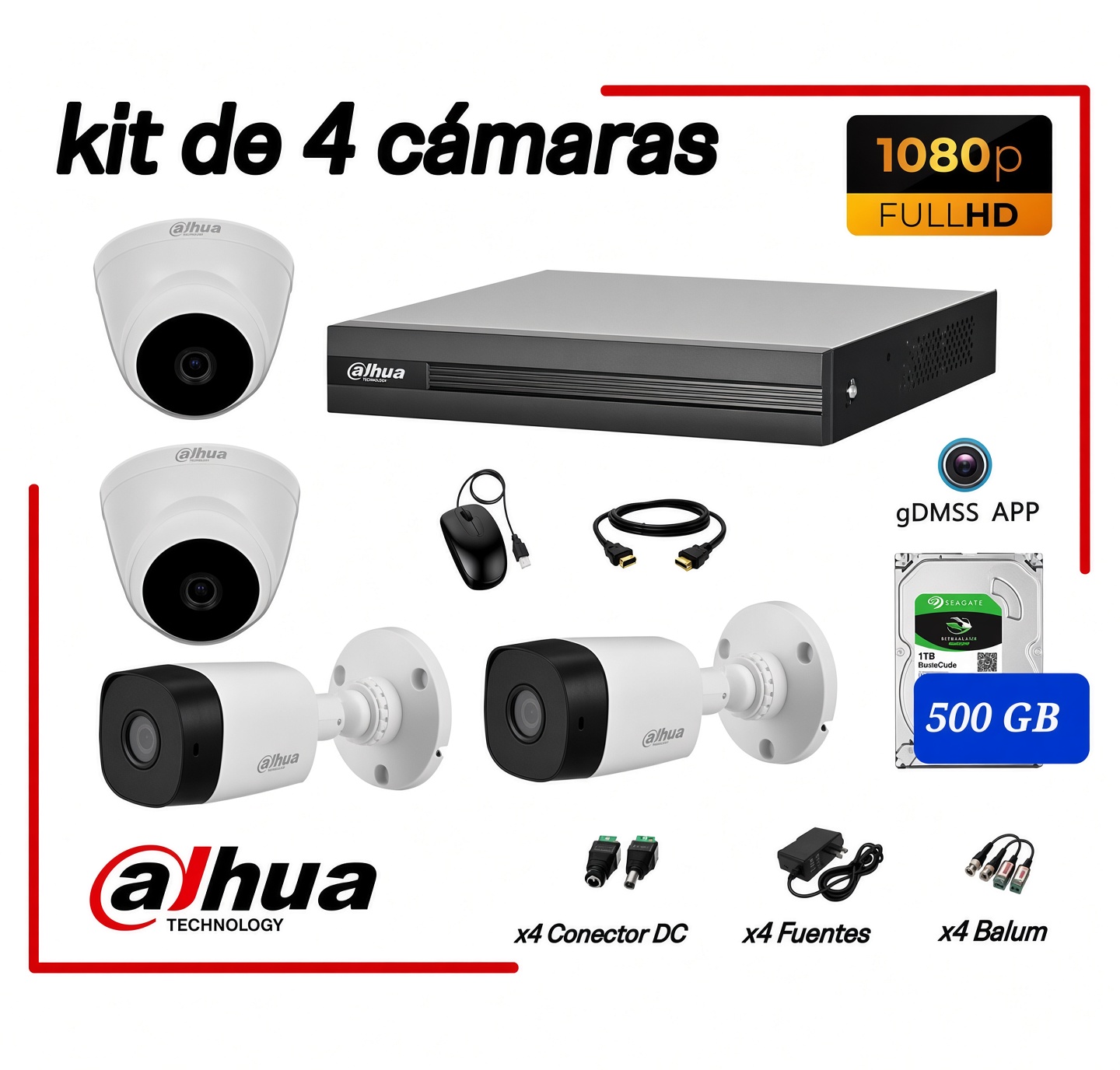 Kit Dahua 4 cámaras 1080p